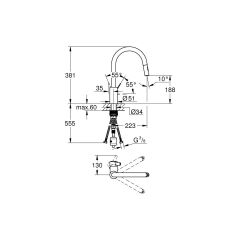 Grohe Eurocosmo Tek Kumandalı Eviye Bataryası (Spiralli) 31481001