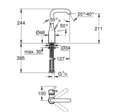 Grohe Essence Tek kumandalı lavabo bataryası 1/2″ L-Boyut - 24177KF1