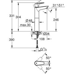 Grohe Bauedge Tek Kumandalı Lavabo Bataryası xl-Boyut 23761001