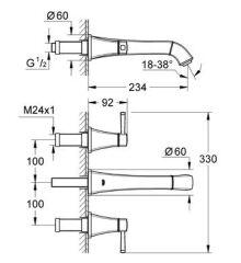 Grohe Grandera 3 Delikli Lavabo Bataryası 1/2'' M-Boyut - 20415IG0