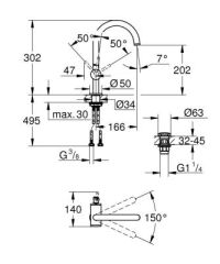 Grohe Atrio Tek kumandalı lavabo bataryası 1/2'' L-Boyut - 24362000