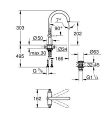Grohe Atrio Tek delikli lavabo bataryası 1/2'' L-Boyut - 21145000