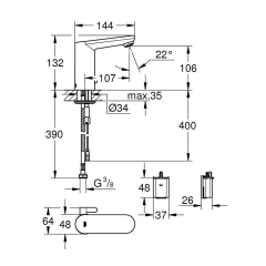 Grohe Eurosmart Cosmopolitan E Fotoselli Lavabo Bataryası, Çift Su Girişli Pilli - 36327001