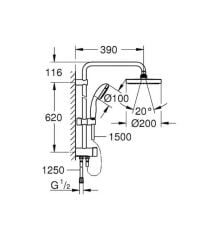 Grohe New Tempesta Sistem 200 Duvar Bağlantılı, Divertörlü Duş Sistemi - 27389002