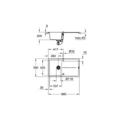 Grohe K400 Kuvars Kompozit Eviye 50 -C 86/50, Granit Gri Rengi - 31640AT0