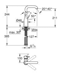 Grohe Essence Tek kumandalı lavabo bataryası 1/2''L-Boyut - 24177001