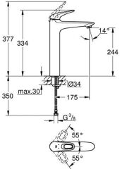 Grohe Eurostyle Tek Kumandalı Lavabo Bataryası Xl-Boyut 23570003
