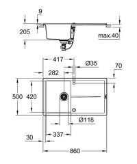 Grohe K400 Kuvars Kompozit Eviye 50 -C 86/50, Granit Siyah Rengi - 31640AP0