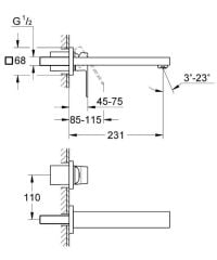 Grohe Eurocube İki Delikli Duvardan Lavabo Bataryası M-Boyut - 23447000